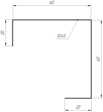 Декоративная накладка угловая 20x60x60x20 мм, 9006 бело-алюминиевый глянцевый